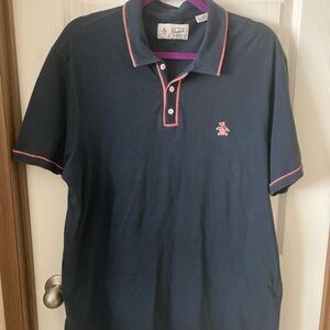 Original Penguin Men's XL Polo Shirt - Navy with Pink/red Trim